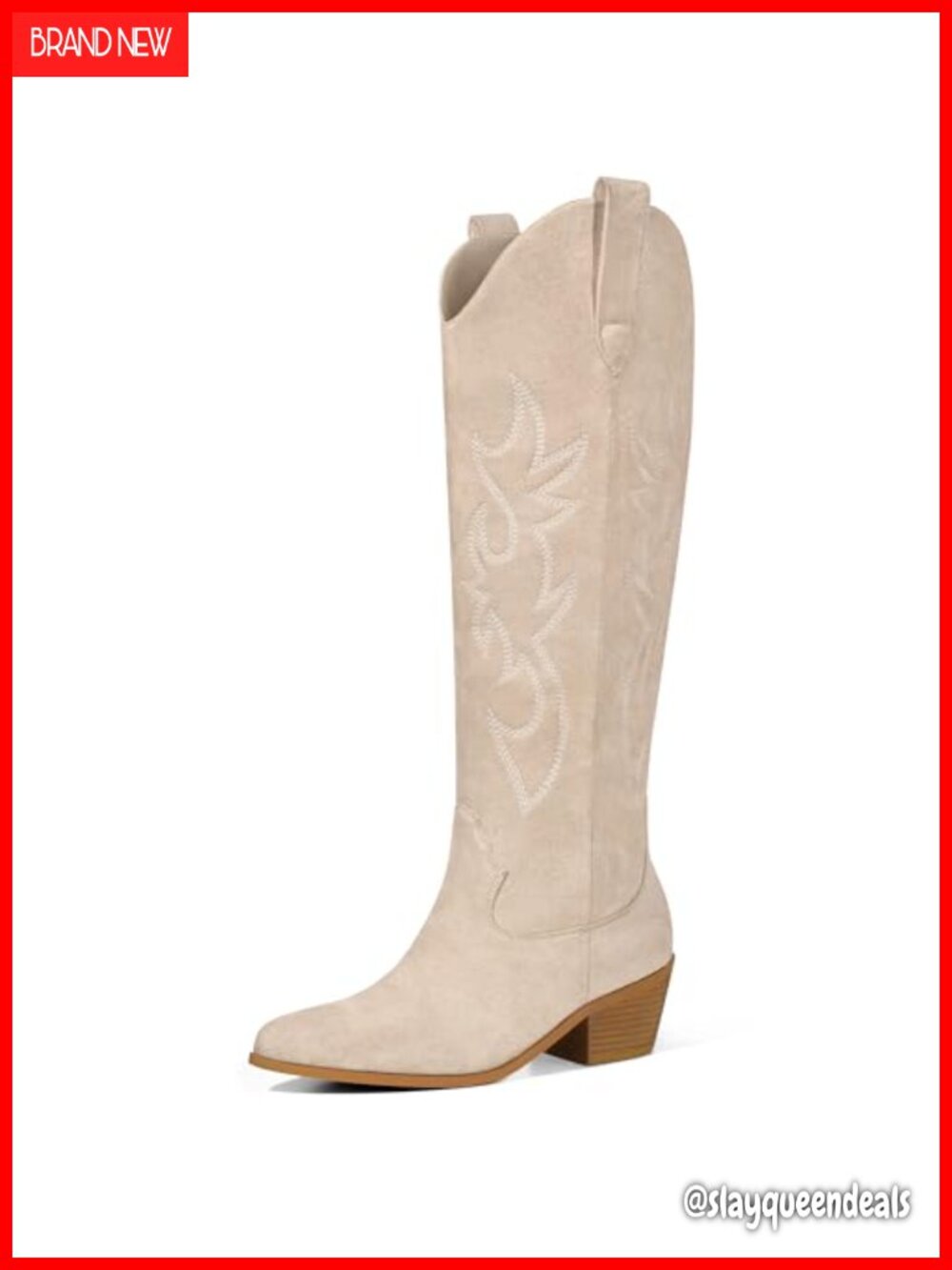 Western Cowgirl Knee High Boots Embroidered Suede Chunky Heel